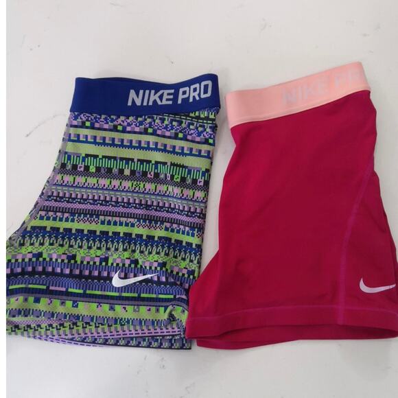 Nike Pro Pants - Nike Pro shorts bundle (2) size large pink blue Geo athletic comfortable